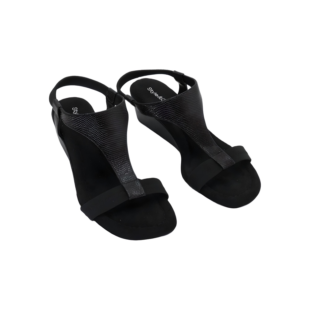 Style Co Womens Step N Flex Vacanza Wedge Sandals Black Lizard Size 7.5